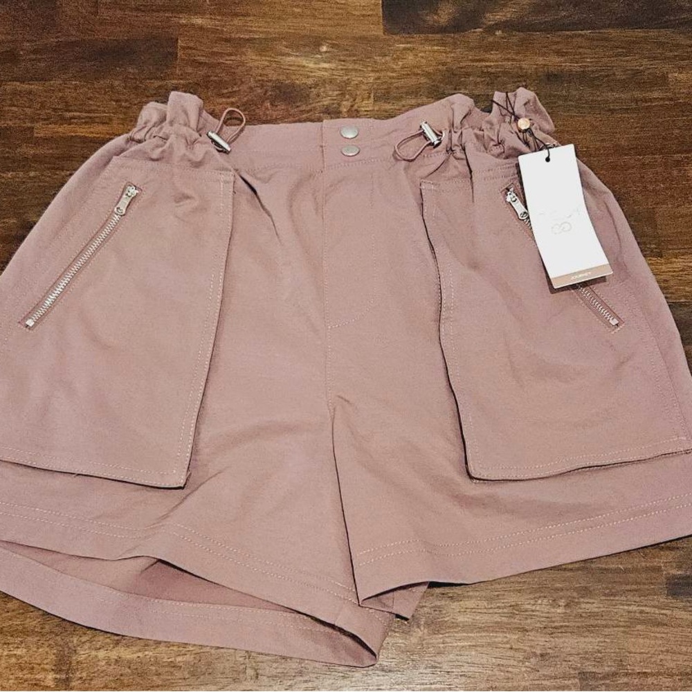 CALIA Journey Collection High-Rise Woven Paperbag Shorts - Hazy Plum